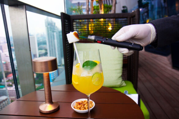 cocktail with marshmallow served outdoors, skybar, Hyatt Regency Bangkok Sukhumvit