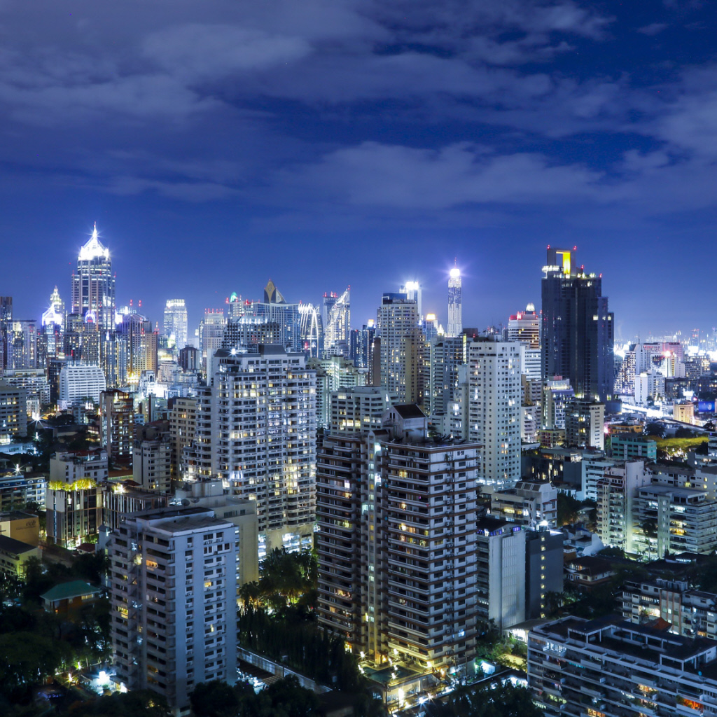 downtown Bangkok skyline dusk