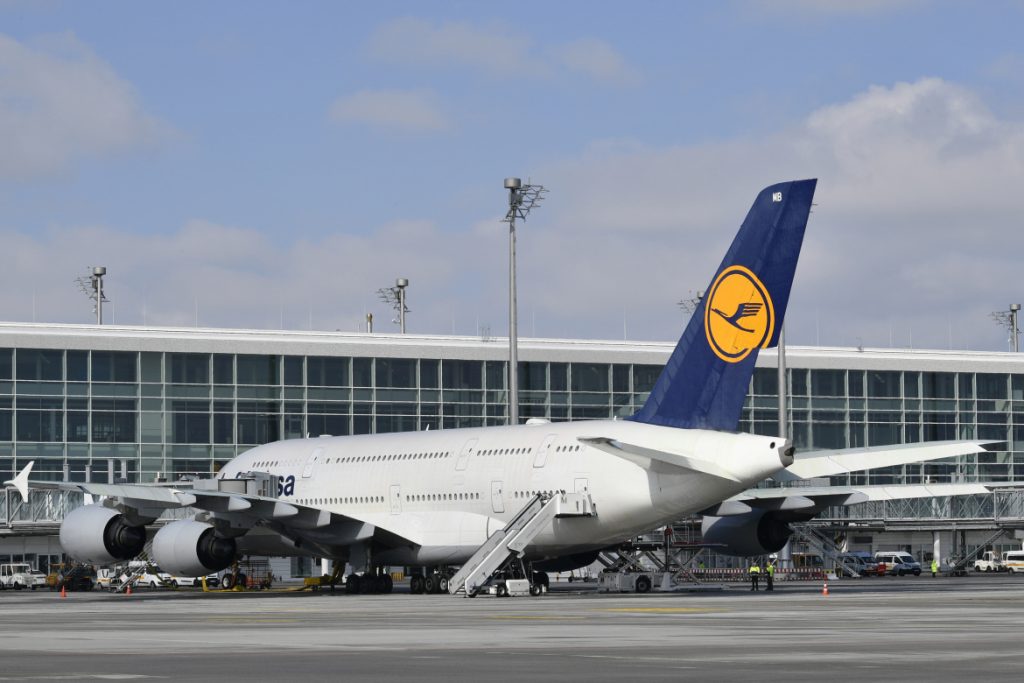 Lufthansa A380 parked at gate