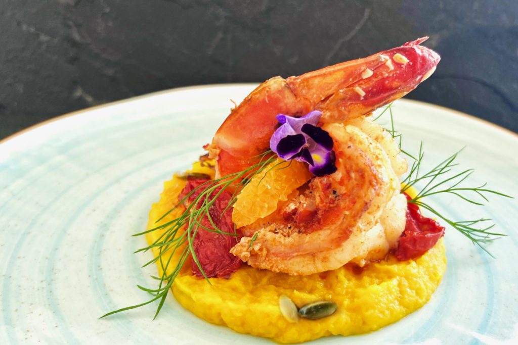 Azura chef Giordano signature dish with tiger prawns