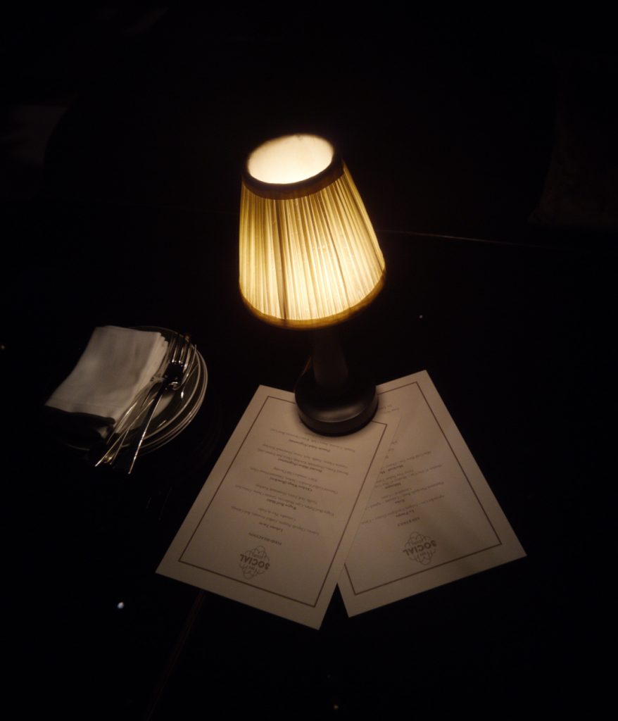 Bkk Social Club table lamp and menu