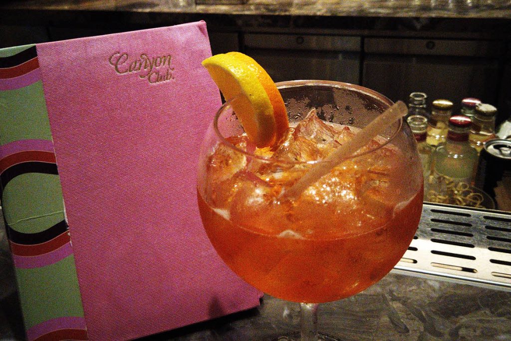 Canyon Club cocktail and menu