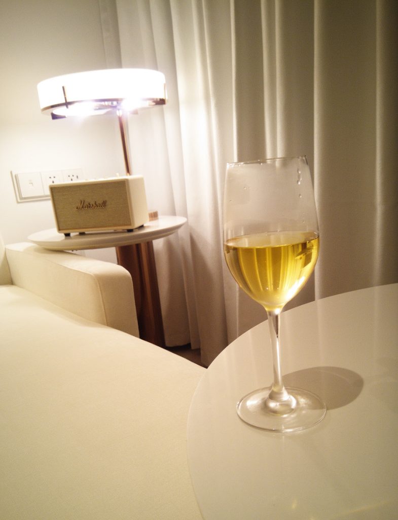 Wine glass in living room, Townhouse suite