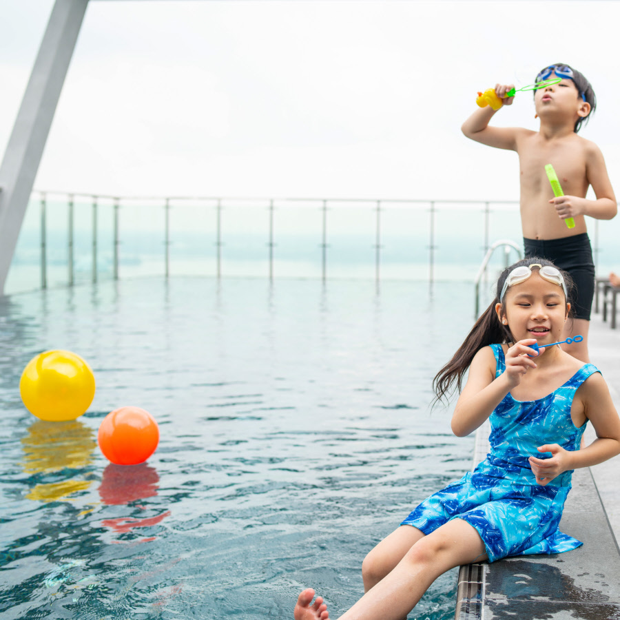 Kids at rooftop pool, Holiday Inn Johor Bahru City Centre