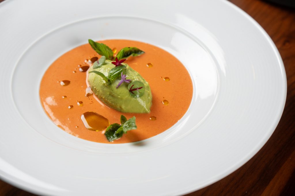 Rossini's San Marzano tomat soup avocado gelato