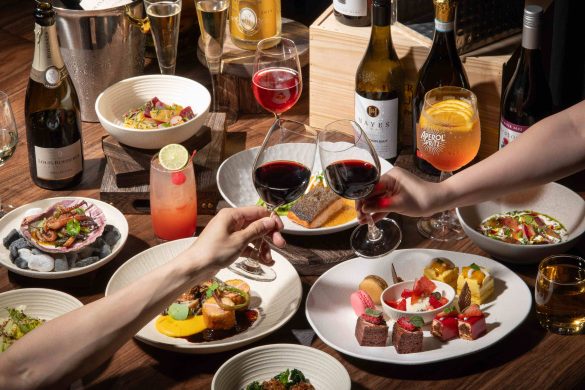 Watermark restaurant: food and red wine glasses