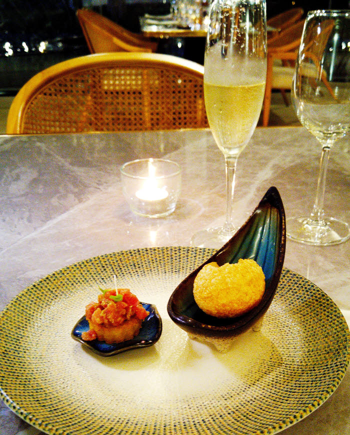 Amuse bouche, tuna and scallop, N Restaurant