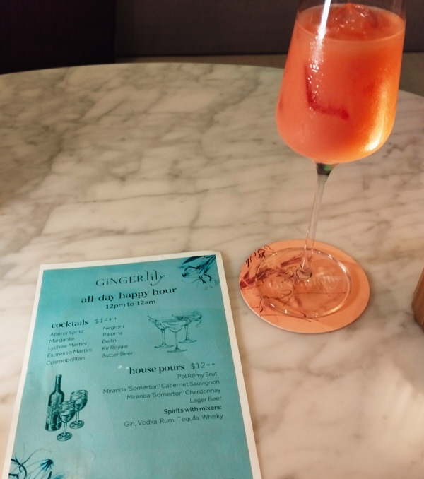 Ginger.Lily Bar happy hour menu