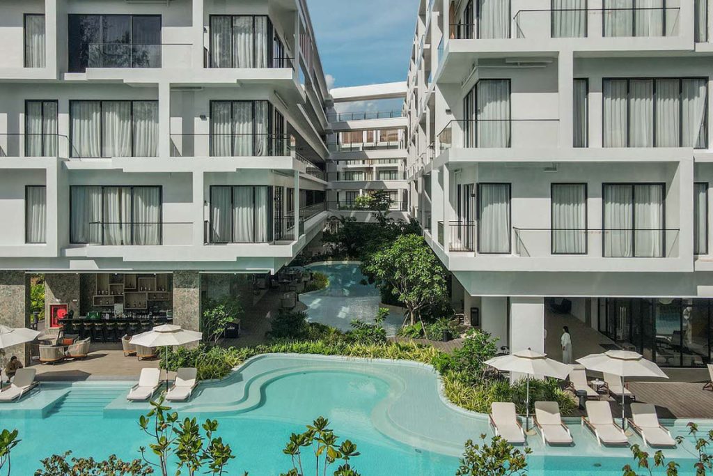 Radisson's new Layan beach resort: pool and buildings